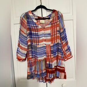 Anthropologie Maeve Lila Tiered Plaid Tunic Size Small
